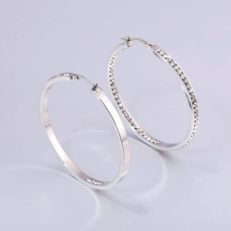CiNily Ladies Earring Hoops-Stainless Steel Hoop Earrings for Women White Cubic Zirconia Large Big Hoop Earrings hypoallergenic for sensitive ears - Image 5